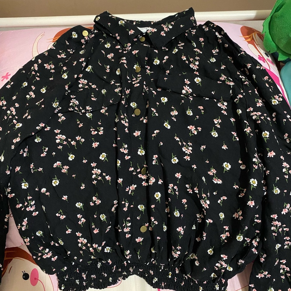Ardene Black Floral Button Long Sleeve Shirt